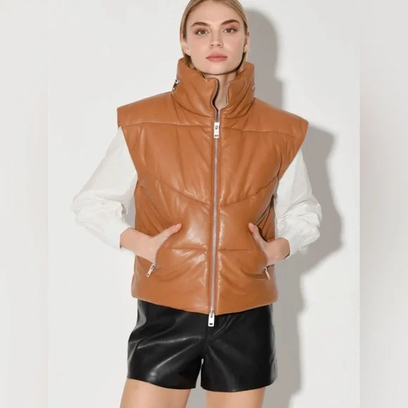 NWT Walter Baker Landon Vest, Camel - Puffer Leather Sz Large